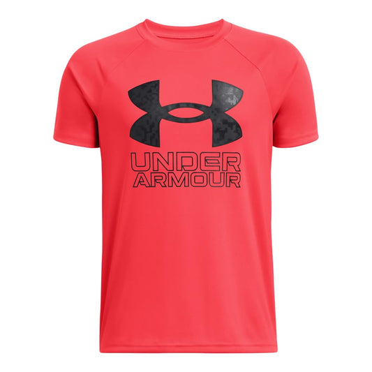 Under Armour Boys Tech Hybrid Print Short Sleeve T Shirt, (713) Racer Red/Anthracite/Cardinal, X-Large