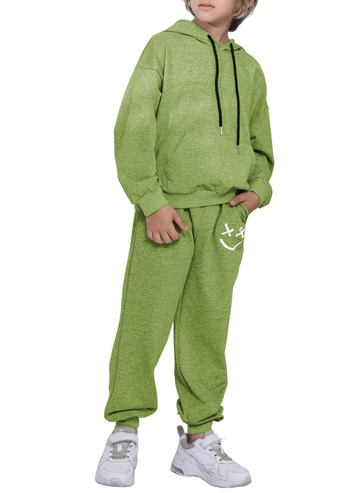 blibean Boys Fashion Clothing Sets Athletic Active Outfit Tween Girls Hooded Sweat Pants Kids Warm 2023 2pc CLothes Age 6T-7T (Size 6-7 Year) Green