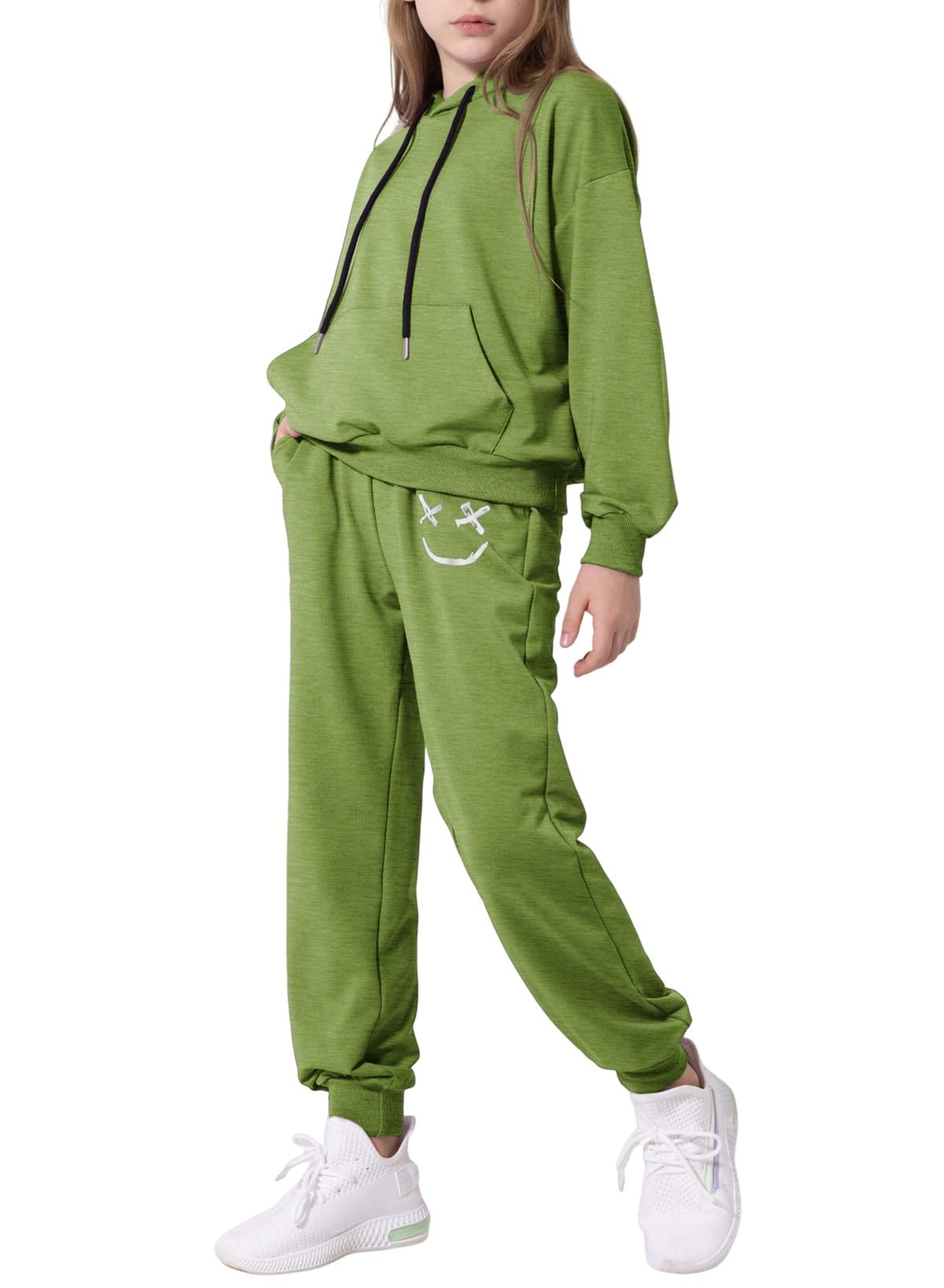 blibean Boys Fashion Clothing Sets Athletic Active Outfit Tween Girls Hooded Sweat Pants Kids Warm 2023 2pc CLothes Age 6T-7T (Size 6-7 Year) Green