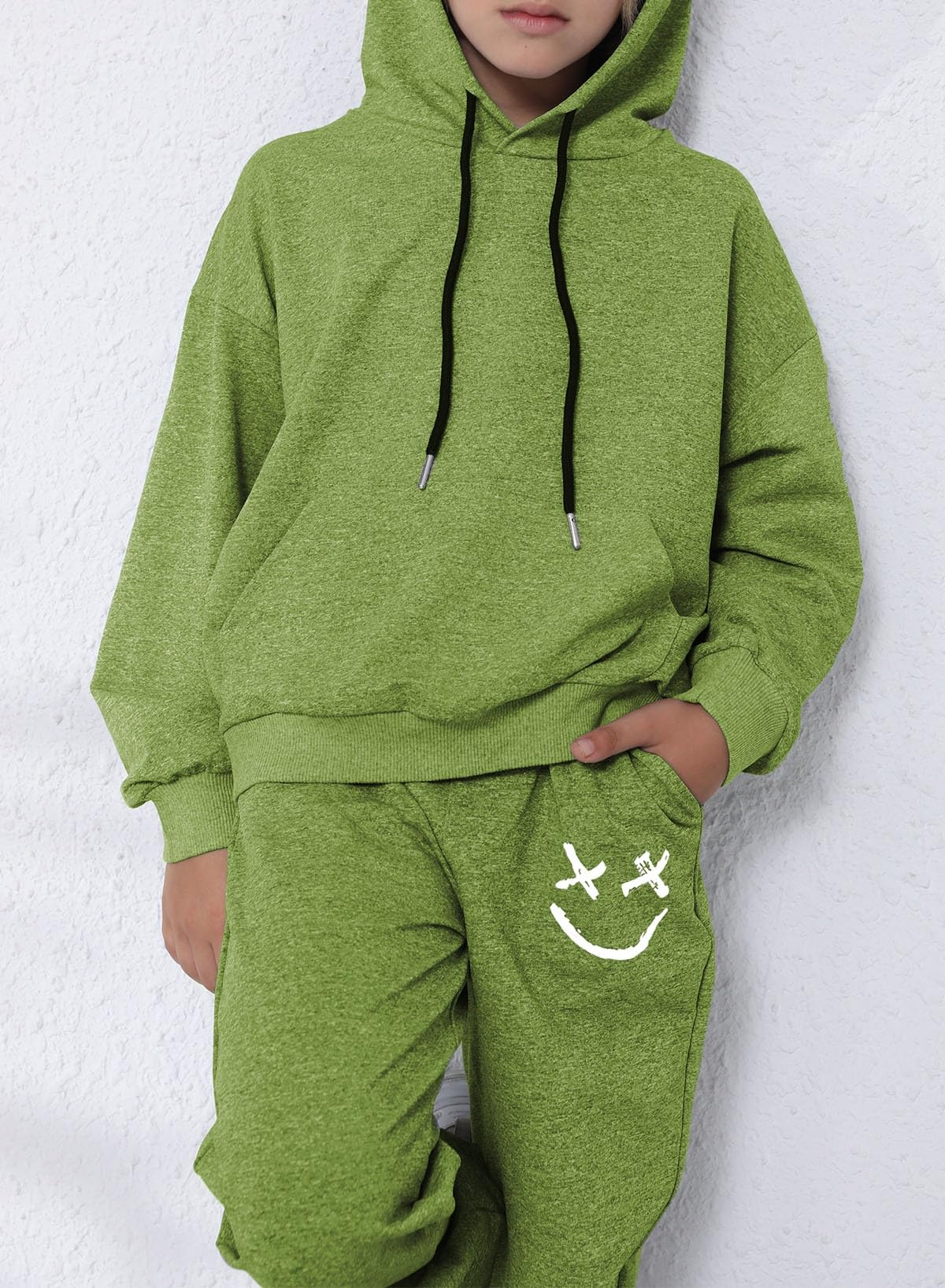 blibean Boys Fashion Clothing Sets Athletic Active Outfit Tween Girls Hooded Sweat Pants Kids Warm 2023 2pc CLothes Age 6T-7T (Size 6-7 Year) Green