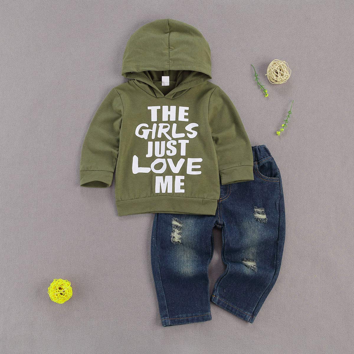 fhutpw Toddler Baby Boy Outfits Hoodie Sweatshirts & Jeans Clothes Set Fall Winter 6 9 12 18 24 Months (A-Green, 12-18 Months)