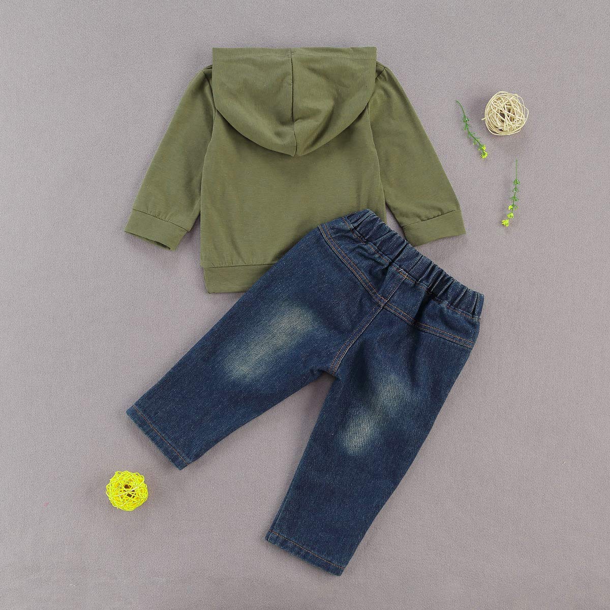 fhutpw Toddler Baby Boy Outfits Hoodie Sweatshirts & Jeans Clothes Set Fall Winter 6 9 12 18 24 Months (A-Green, 12-18 Months)