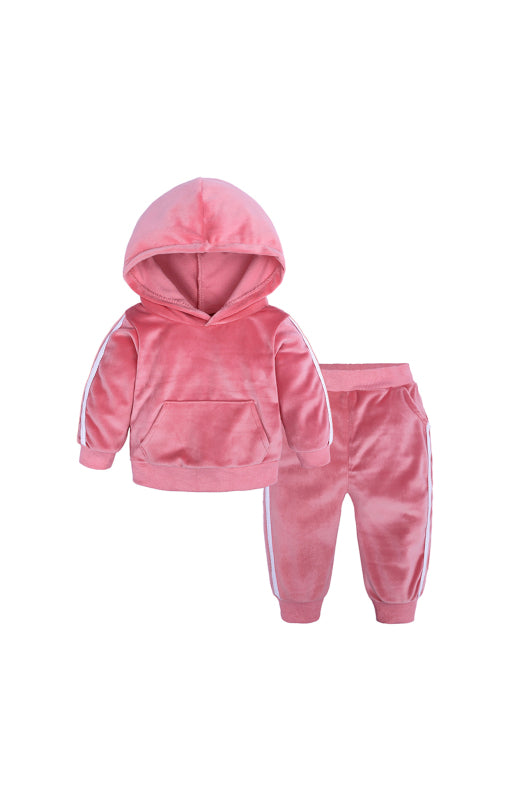 Children's Hooded Side Strip Gold Velvet Pyjama Sets