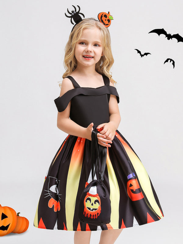 Halloween children's clothing, girls cosplay witch pumpkin performance dress princess dress