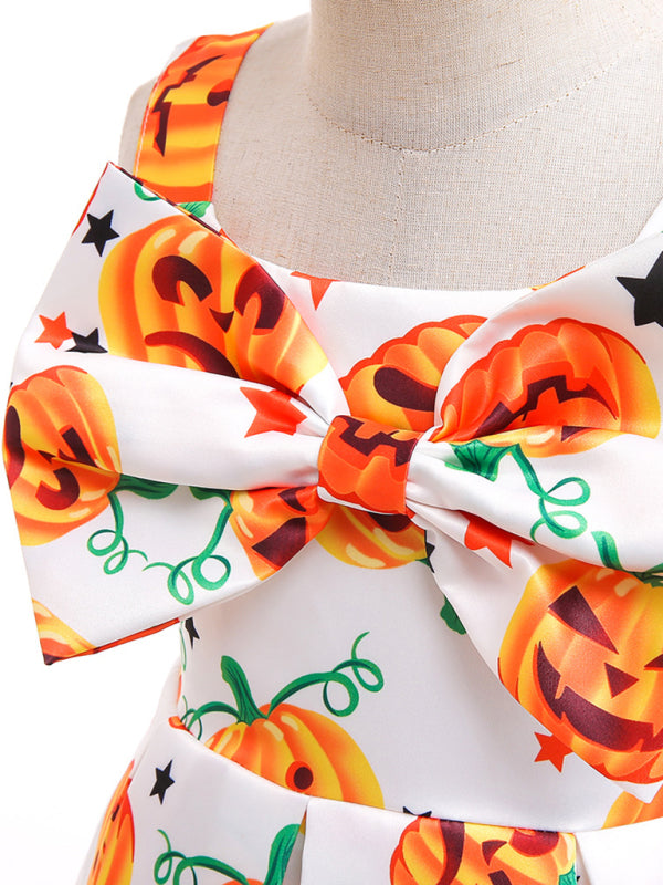 Halloween children's clothing, girls cosplay witch pumpkin performance dress princess dress